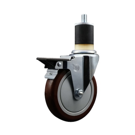 Service Caster 5'' Maroon Poly Swivel 1-7/8'' Expanding Stem Caster with Brake SCC-EX20S514-PPUB-MRN-PLB-178